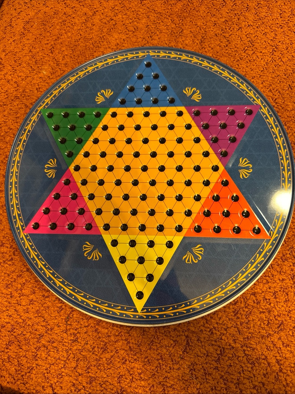 Chinese Checkers- Round Tin Bd (Checkers-Chess) w/Marbles-Checkers-Chess Pieces
